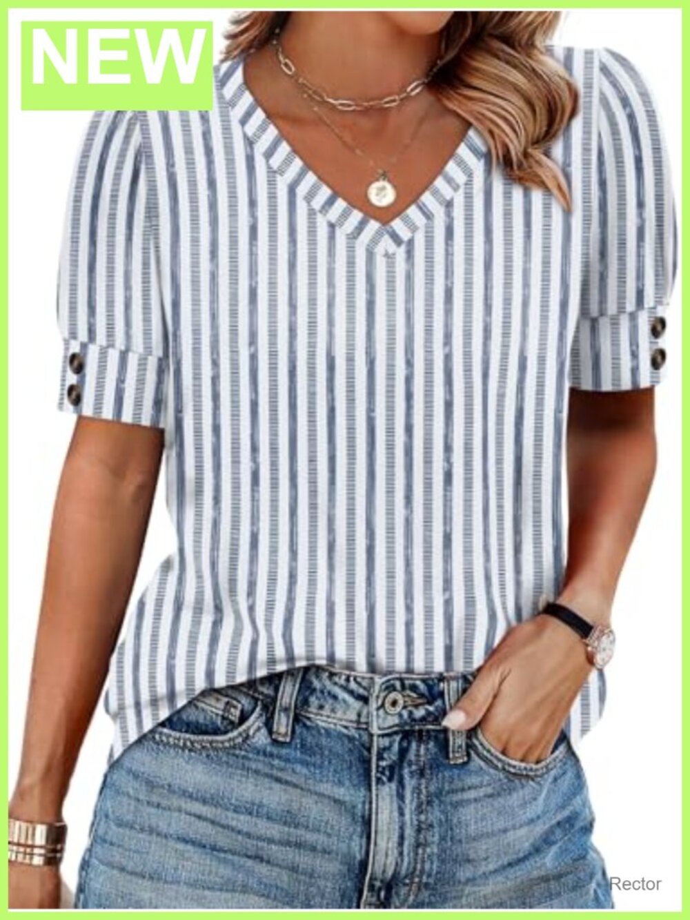 Womens Short Sleeve V-Neck Button Accent Loose Fit T-Shirt Blouse